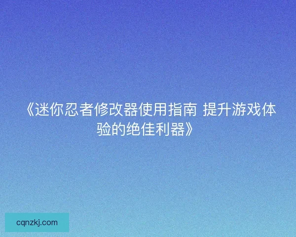 《迷你忍者修改器使用指南 提升游戏体验的绝佳利器》